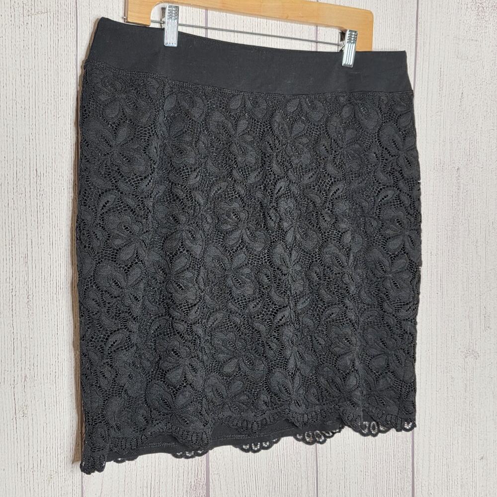J Jill Wearever Collection Black Lace Pencil Skirt Women's 1X Stretch Pull On